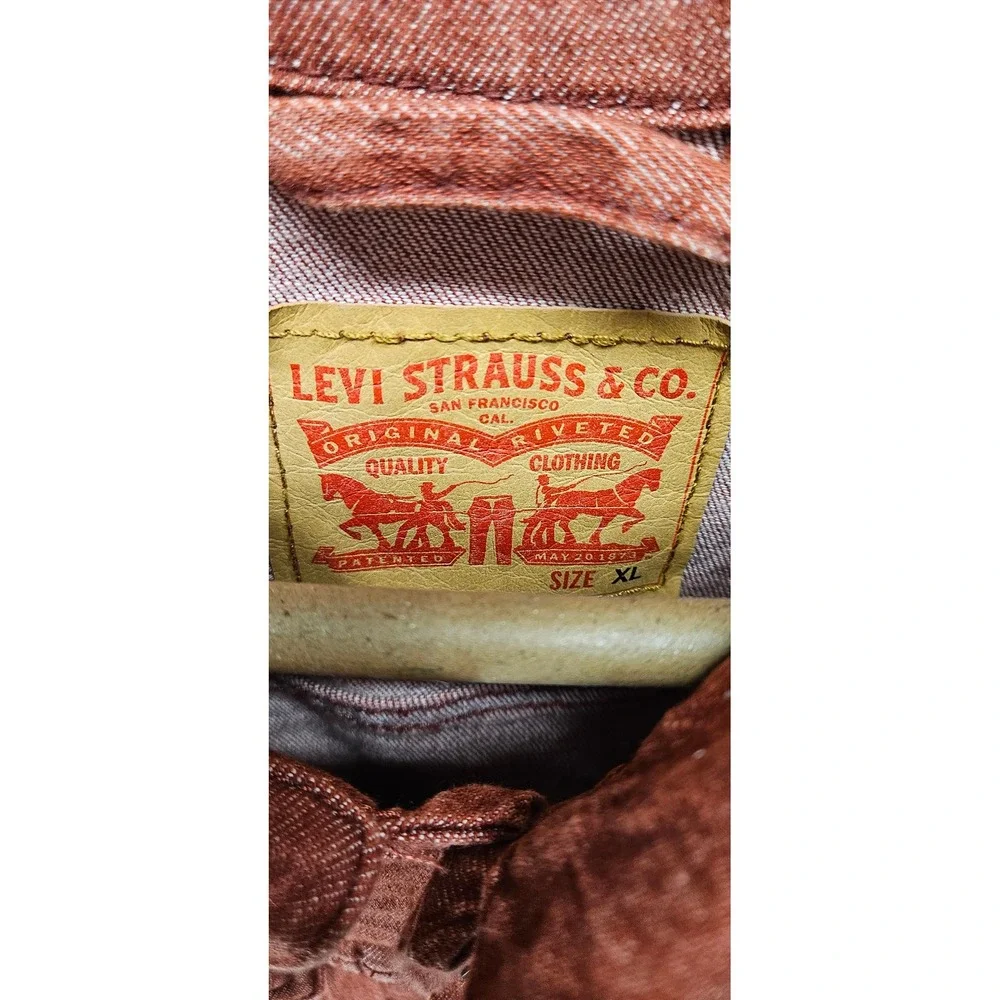 Levis Trucker Jacket Mens XL Burnt Orange Rust Denim Button Front Coat XL
